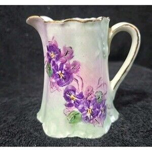 PR Racine Bavaria 4" Pitcher Purple Flowers on Green